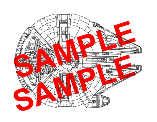 Millennium Falcon .svg .dxf .png .pdf and lightburn files for use with lasers and CNCs