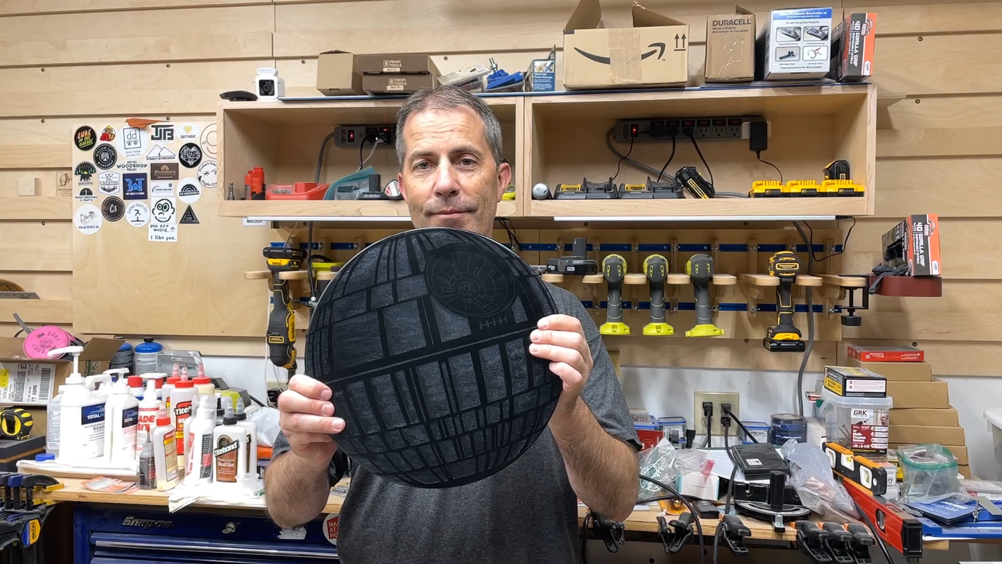 Death Star .svg .dxf .png .pdf and lightburn files for use with lasers and CNCs