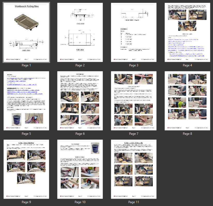 Workbench Rolling Storage Bins Plans (PDF Electronic download only)
