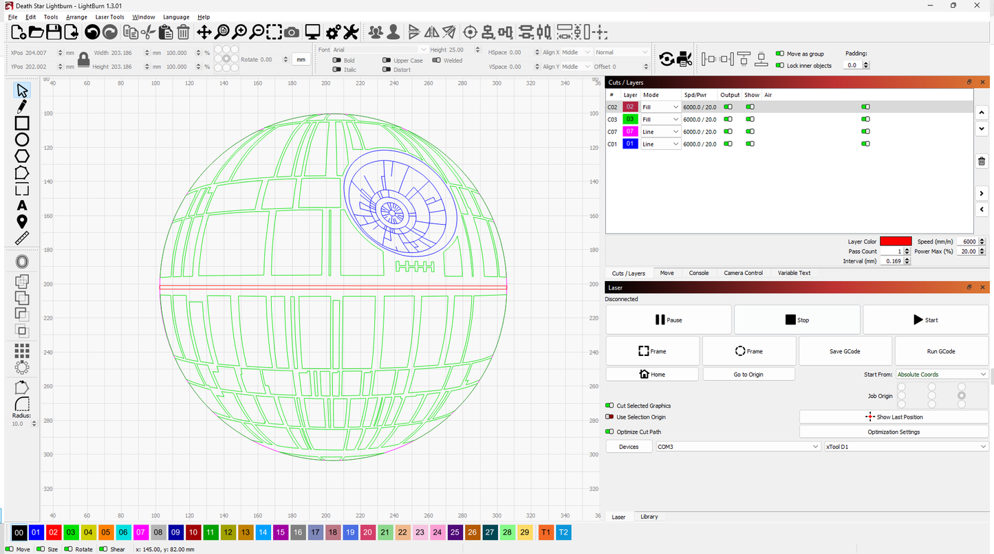 Death Star .svg .dxf .png .pdf and lightburn files for use with lasers and CNCs